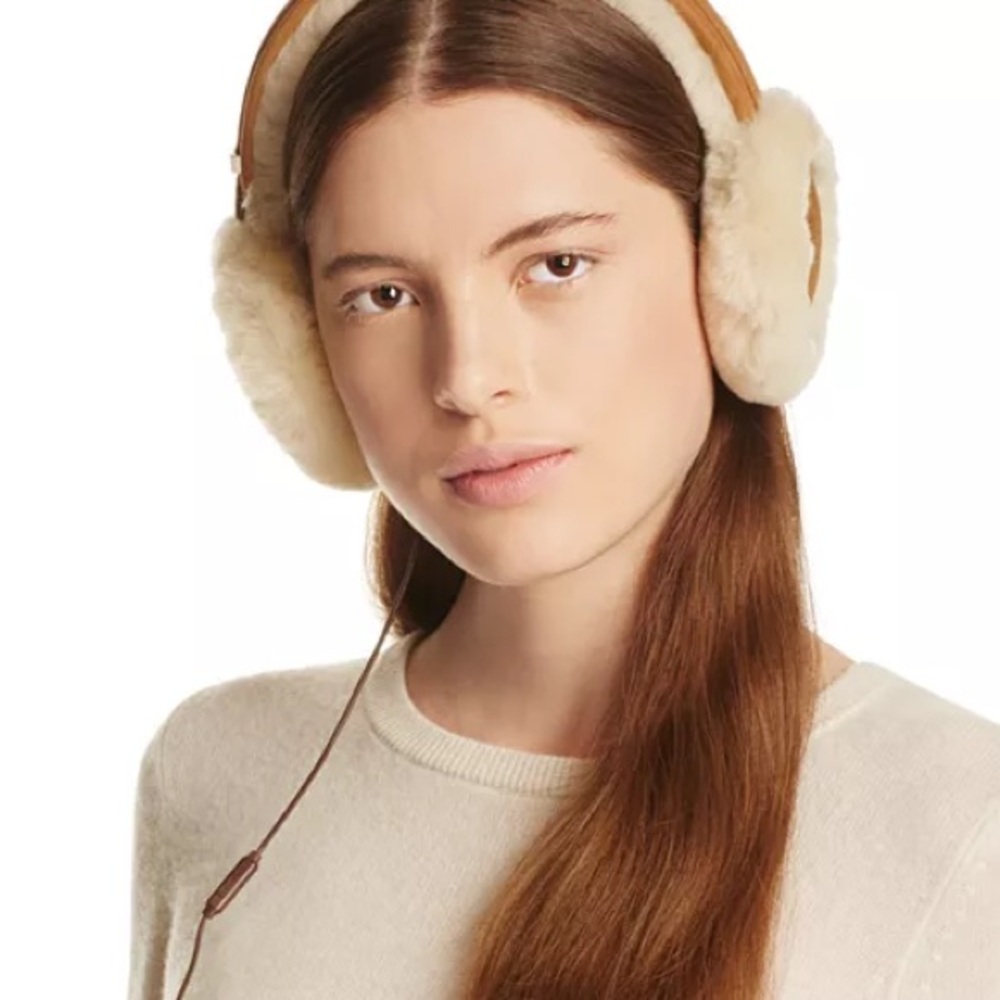 Classic Shearling Sheepskin Earmuffs with Wired Headphones